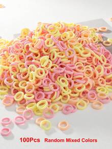 100Pcs Girls Simple Colorful 0.8 Inch Diameter Finger Size Hair Ties, Cute Non-Damaging Hair Bands Ponytail Holders Hair Accessories Suitable For Daily Use - 彩色 - 查看 5