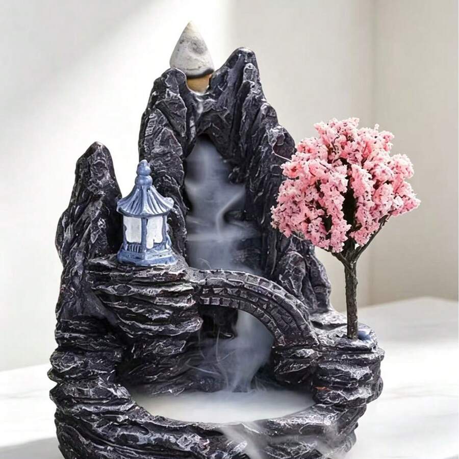 1pc Garden Pond Acrylic Flat Landscape Backflow Incense Burner Waterfall Incense Burner | Suitable For Air Purification Acrylic Craft Home Decor | Handheld Incense Burner, Kitchen, Dining Table Incense Burner, Meditation, Yoga, Sleep