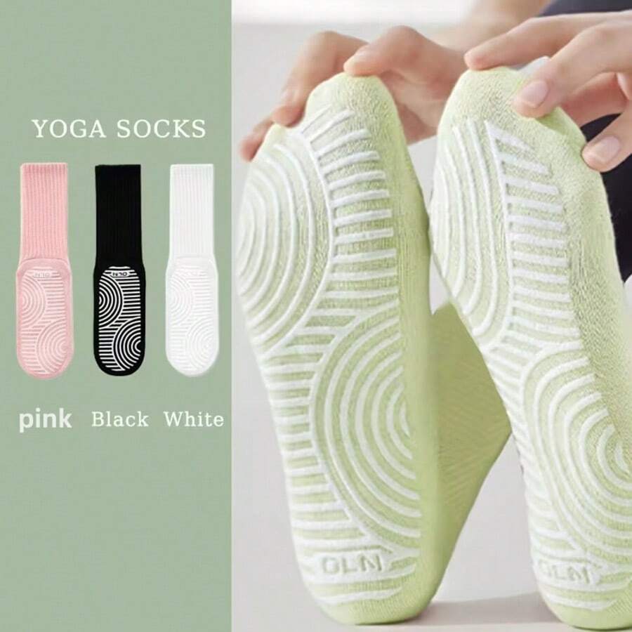 1/2/3 Pairs Women's Non-Slip Pilates Socks, Yoga Socks, Mid-Calf Non-Slip Ballet Socks, Pilates Gift - Multicolor - View 1