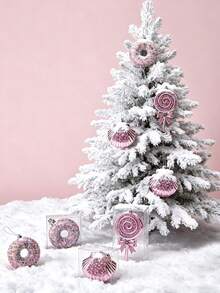 Pink Glitter Christmas Tree Decor Hanging Ornament, Sweet Style 3D Plastic Candy Lollipop Donut Shell Shaped Xmas Decor, Holiday Home Decor, Bedroom, Wedding, Birthday Decor Supplies, New Year Party Atmosphere Decor, Christmas/Winter Decor And Gifts - Pink Pendant - View 3