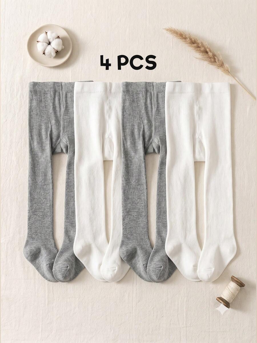 4 Pairs Baby Girl Solid Color Tights, Simple All-Match Versatile Leggings For Outerwear And Layering - Multicolor - View 1
