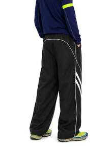 Street Retro Elastic Drawstring Casual Long Pants, Symmetrical Wave White Line Outline, Draped Wide Leg Summer Quick-Dry Woven Long Pants, Track Functional Style Men's Sports Long Pants - Black - View 2