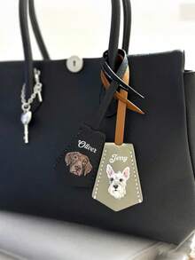 1pc Customized Hand-Painted Leather Dog Portrait Pet Charm Pendant Keychain, Personalized Pet Hand-Painted Leather Dog Portrait Commemorative Hanging Ornament - Multicolor - View 6