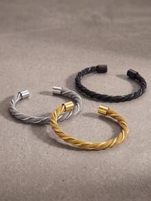 1PC Stainless Steel Twist Braided Open Bangle, Unisex Minimalist Waterproof Wrist Cuff, Couple Gift For Him Her Birthday Valentine Present - SZGSS044 - View 11