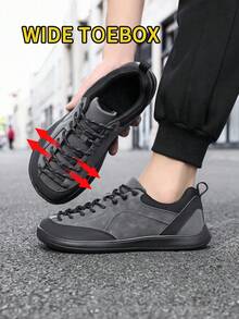 Novos Sapatos de Caminhada Masculinos com Caixa de Dedos Larga, Sola Macia, Cabedal Macio, Planos, para Viagens ao Ar Livre, Esportes Casuais e Caminhada - 018 Cinza - Visão 1