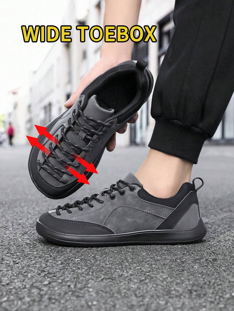 Novos Sapatos de Caminhada Masculinos com Caixa de Dedos Larga, Sola Macia, Cabedal Macio, Planos, para Viagens ao Ar Livre, Esportes Casuais e Caminhada - 018 Cinza - Visão 1