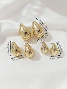 1/3 Pairs Elegant Vintage Gold Glossy Water Drop Stud Earrings, Suitable For Women - Gold - View 2