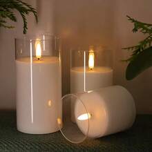1 Set Of 3 Sizes Flameless Candles | Realistic Flickering LED Flame | Perfect For Home Decor, Weddings, Parties, Holiday Ambiance | Indoor Use | Long-Lasting Brightness | Easy To Operate | Elegant White Wax Appearance | Smokeless, Perfect For Bedroom, Living Room, Dining Table Decoration - 3-piece Candle Set - View 3