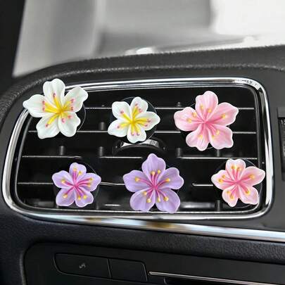 6pcs Sakura Car Air Vent Decor, Flower Aromatherapy Clip, Cute Resin Flower Car Interior Ornament