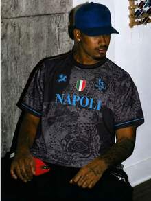 Men's Napoli Football Soccer Jersey Tee,Italia Naples Inspired Top, Ideal For Matches, Street, Parties & Daily Wear, For Men, Teens, Fans, Gift - Black - View 10