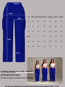 Pantalones cargo de unicolor casual de mujer con bolsillos, versátiles para uso diario en primavera/otoño/invierno - azul real - Ver 5