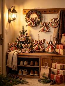 12pcs/4pcs Wooden Angel Decor With Wings - Christmas Tree Hanging Ornaments, DIY Gift Wrapping And Wreath Accessories; Handmade Vintage Bohemian Style Wooden Angels - Suitable For Home And Office Holiday Decoration - Multicolor - View 6