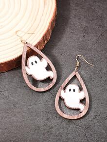 1 Pair Funny Creative Wooden Ghost Earrings For Women, Halloween Party Wear - White Ghost - View 4