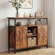 Devoko Kitchen Buffet In Vintage Wood Look, Sideboard With 2 Doors, Open Shelves, Wide Worktop, Black Metal Frame And Adjustable Feet, For Kitchen, Dining Room And Living Room - Rust Brown - View 3