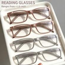 4pcs Classic Rectangular Frame Reading Glasses, Matte Frame Design, Suitable For Daily Work Reading , Family Value Pack - 2 Silver Grey + 2 Brown - View 5