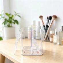 1pc Transparent Toothbrush Holder, Divided Wall-Mounted Storage Rack, Multi-Functional Bathroom Storage Accessory, Creative No-Drill Bathroom Storage Box, For Storing Toothbrush, Comb And Razor, Home Bathroom Decor - Clear - View 2