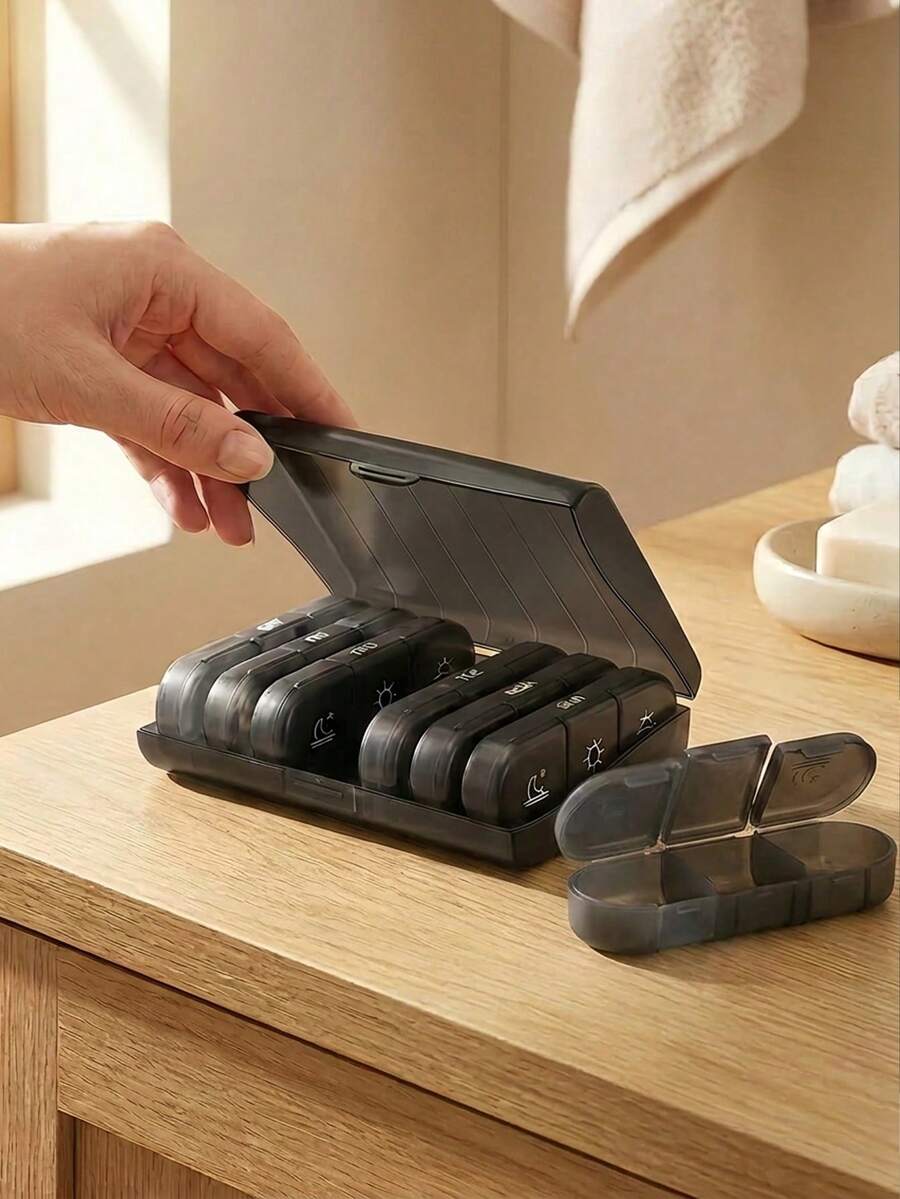 Travel Pill Box Portable Daily Pill Organizer Case Weekly Travel Pill Organizer Portable Pocket Pill Box Dispenser For Vitamin Fish Oil Compartments Container Medicine Box Pill Box To Hold Vitamins Cod Liver Oil Travel Back To School Essentials