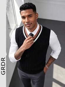 GRDR Men's Striped Patchwork Knit Vest - Casual Fashion Daily Wear - Black - View 5