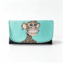 1PC Street Style Bored Ape Smoking Accessories Clutch Bag, 6 Colors PU Leather Flexible & Durable, Layered Storage Design With Zipper Compartments And Card Slots, Macaron Base Colors With Quirky Ape Pattern, Portable Pocket-Sized Universal - 1PC - View 8