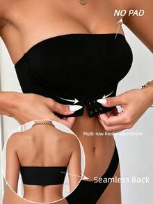 Women's Front Closure Wireless Support Bra, Summer Bandeau Bra, Soft & Comfortable Lingerie - Black - View 1