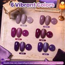 Beetles 6 Colors Purple Nail Polish Set, Quick Dry Air Dry Regular Nail Polish, Dusty Mauve, Dark Purple, Burgundy, Grape & Berry Red, No UV Lamp Needed, 7.5ml Each - 6 Colors Purple Nail Polish Set - 查看 2