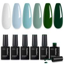 Beetles 6 Colors Green Gel Polish Set, Misty Forest Fall Gel Nail Polish, Gray Blue Green Shades, Soak Off UV LED - 6 Colors Green Gel Polish Set - 查看 1