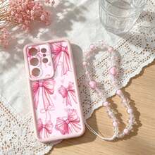 1pc Pink TPU Shockproof Protective Phone Case With Bow Pattern, Detachable Hand Strap And Bracelet Accessory, Perfect For Girls' Daily Use, Compatible With Galaxy S26/Galaxy A17/A57/ Y17S/ A3X And Honor 200/ And Other Android Series - Pink - View 6