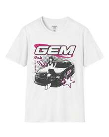 GEM Vintage JDM Car Pattern T-Shirt| Anime Girl Racing T-Shirt - White - View 1