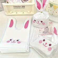 20pcs Rabbit Ear Gift Bags, Featuring Rabbit Ear Shape And Lively Eye Design, Suitable For Graduation Season, Birthday Party And Other Occasions As Gifts, Also For Bulk Packaging, Applicable For Daily Home Use - Smiling Big-eared Rabbit Candy Bag - View 4