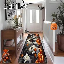 1pc Halloween Dark Background Cute Ghost Pumpkin Castle Print Anti-Slip Kitchen Mat, Waterproof Oil-Resistant Cartoon Holiday Foot Mat, Tombstone Spider Web Candle Full Moon Bat Atmospheric Scene, Machine Washable, Suitable For Kitchen, Entrance Hallway, Bathroom, All Seasons - Multicolor - View 10