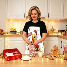 1pc Christmas Santa Claus, Christmas Bell, Christmas Snowflake, Christmas Reindeer, Christmas Tree, Christmas Snowman, Christmas Penguin, Christmas Cartoon Animal Pattern Chef Apron, Apron, Suitable For Home Decor And Kitchen Use. Made Of 100% Polyester Material, Designed As Sleeveless Style, Perfect For Home Kitchen, Outdoor BBQ Cooking. This Printed Apron Is Unisex, Machine Washable And Reusable, A Kitchen Essential - Multicolor - View 6