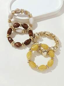 4pcs/Set Fashion Vintage Exaggerated Bohemian Thick Multi-Layer Multi-Color Acrylic Beaded Bracelet Gold Crushed Stone Style Bracelet For Women - Multicolor - View 1