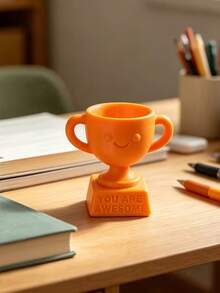 1 Mini Cute Smiling Face Trophy - Novelty Gift Printed With "You're Awesome" - Collectible Figurine For Desks, Offices And Positive Encouragement - Orange - View 5