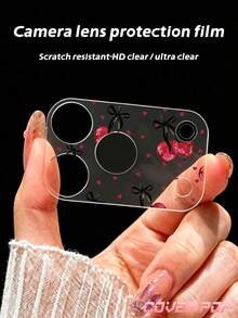 1pc Red Heart Cherry Camera Lens Protector, Compatible With Phone 17 Pro/17 Pro Max, Cute & Exquisite Lens Decoration, Enhances Phone Overall Texture, Adds Atmosphere To Photos, Tempered Glass Full Coverage, High Definition & Transparent, Scratch-Resistant & Anti-Fingerprint, Compatible With Phone Cases, Fashionable Small Gift For Girlfriend/Best Friend - Clear - View 8