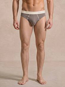Courvante 2pcs Men's Solid Color Basic Cotton Knit Briefs With Contrast Waistband - Multicolor - View 2