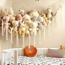 Large Plush Animal Hanging Storage Hammock Net - Plush Animal Corner Hammock Net - Hanging Plush Animal Storage Rack, Nursery Decor - Beige - View 3