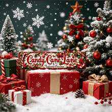2D Flat Style, 1pc Vintage Candy Cane Lane Sign With Candy Cane And Holly Decor, Suitable For Indoor/Outdoor Christmas Decoration, Pre-Drilled Holes As Shown In Size Chart - Multicolor - View 7