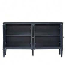 Antique-Style Buffet With Relief Carvings, Large Storage Space And Rounded Corners – Classic Storage Cabinet For Dining Room, Living Room And Entryway (Navy Blue) - 藏蓝色 - 查看 6