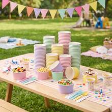 10/20/40pcs Macaron 4-Color Disposable Paper Ice Cream Cups, 9oz Smooth Matte Solid Color Dessert Bowls, Multi-Color Rolled Edge Snack Cups, Suitable For Birthday, Summer Picnic, Baby Shower, School Party Food Tableware - Macaron Colors - View 3