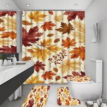 1/4pcs Autumn Harvest Maple Leaf Shower Curtain Set, With 12 Hooks, Waterproof Polyester Bathroom Curtain, Privacy, Thickened, Durable Quick-Dry, 180*180cm Size, Thanksgiving Autumn Harvest Bathroom Decor - A - View 10