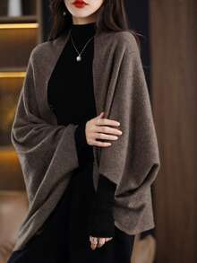 1pc Knitted Shawl Scarf Autumn/Winter New Solid Color Loose Versatile Outerwear Cape Cardigan For Women - Multicolor - View 2