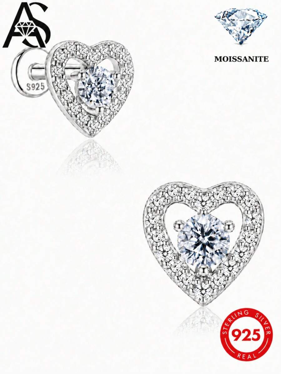 AnlaScheer 1pc Moissanite 925 Sterling Silver Exquisite Square Flat Back Cartilage Helix Piercing Stud Earrings, Women's Engagement Wedding Bridal Jewelry
