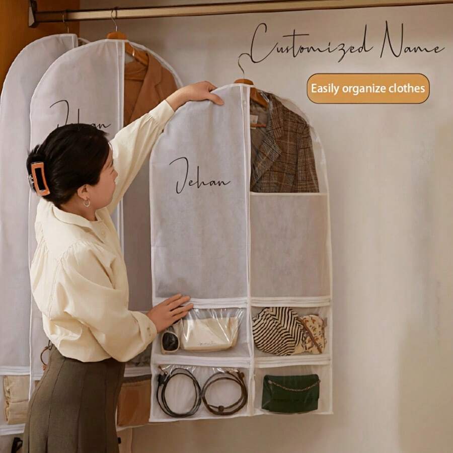 Customizable Multi-Pocket Dust Cover And Storage Bag For Clothes, Suits And Shoes, Personalized With Name, Suitable For Home Use, Also Perfect As Holiday, Birthday Or Christmas Gift - Multicolor - View 1