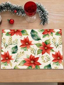 1pc Christmas Series Pattern Printed Table Runner, 4pcs Christmas Pattern Printed Placemats, Suitable For Holiday, Party, Birthday, Dinner, Kitchen Dining Table Decoration, All Season Room Decor, Home Textile Decoration Table Runner - Multicolor - View 10