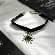 Gothic Skull Pendant Velvet Choker, Vintage Bronze Black Gemstone Neckband, Dark Punk Halloween Women's Neck Accessory - Multicolor - View 7