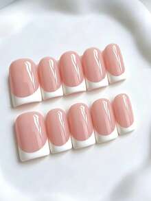 Shecass 10pcs High-Quality Square Handmade Nail Patches Black French Nude Wearable Nails Short Nails Y2K Style Summer Daily Wear Graduation Travel Vacation Gift Suitable For Parties, Music Festivals, Back To School Season - Multicolor - View 3
