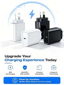 1 buah/2 buah Charger Cepat USB-C Portabel 20W, Adaptor Steker Standar Australia Multifungsi, Steker Pengisian Cepat USB-C, Adaptor Dinding (Kompatibel dengan Berbagai Perangkat), Charger USB-C untuk Perjalanan (Kompatibel dengan iPhone, Android, dll.) - View 3
