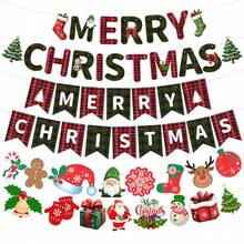 1 Set Christmas Banner Hanging Decoration Set, Red And Green Cartoon Decor, Suitable For Children's Room, Baby Room, Home And Christmas Party Decoration - Multicolor - View 3
