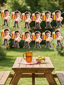 8/16/24pcs Customized Photo Beer Banner Bunting, Personalized Face Beer Mug Small Flags, Beer Theme Bachelor Party Banner, Adult Birthday Party Decoration, Backyard BBQ Photography Backdrop, Summer Beach Party Supplies, Personalized Gift - Multicolor - View 4