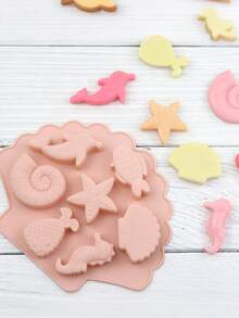Multifunctional 7-Cavity Ocean Theme Mold, 3D Dolphin Seahorse Starfish Shell Conch Fish, Shell Outline Base, One-Piece Silicone Mold, Silicone, High Temperature Resistant, Oven And Freezer , Non-Stick Easy Release, Soft And Flexible, Reusable - Multicolor - View 13